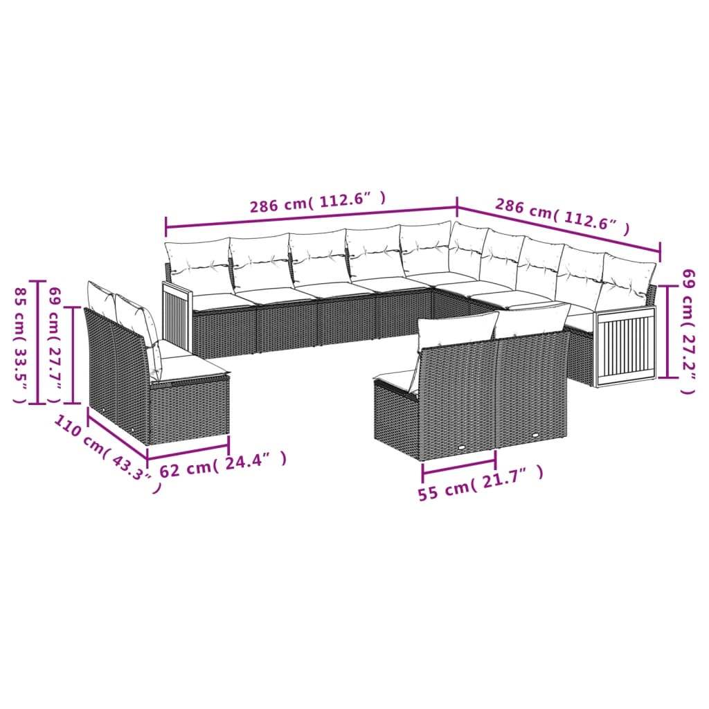 Set Divani da Giardino 13pz con Cuscini Nero in Polyrattan | homemem39