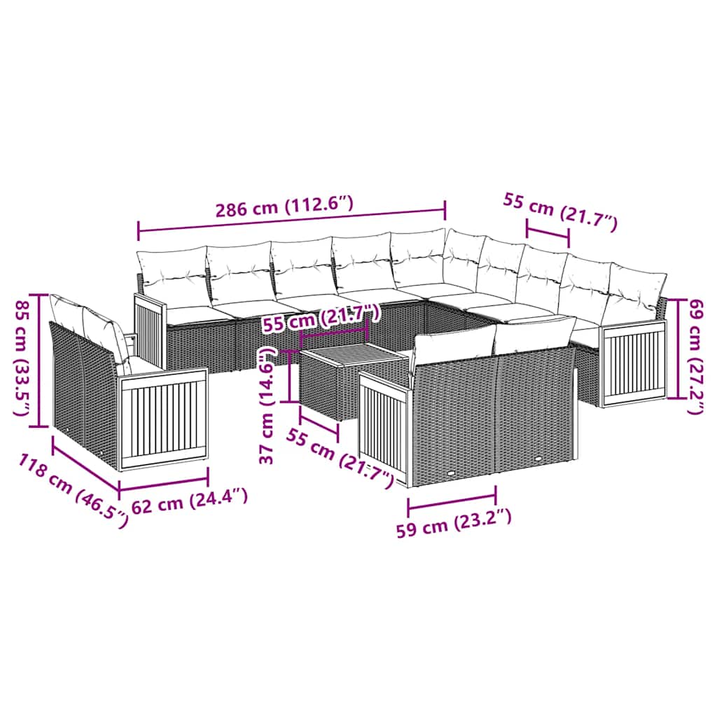 Set Divani da Giardino 14pz con Cuscini in Polyrattan Nero | homemem39