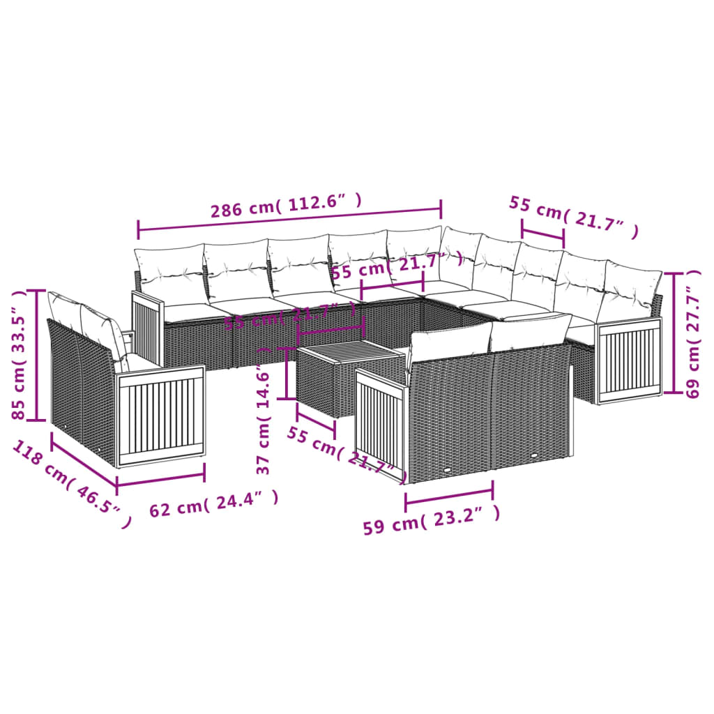 Set Divani da Giardino 14pz con Cuscini in Polyrattan Grigio | homemem39