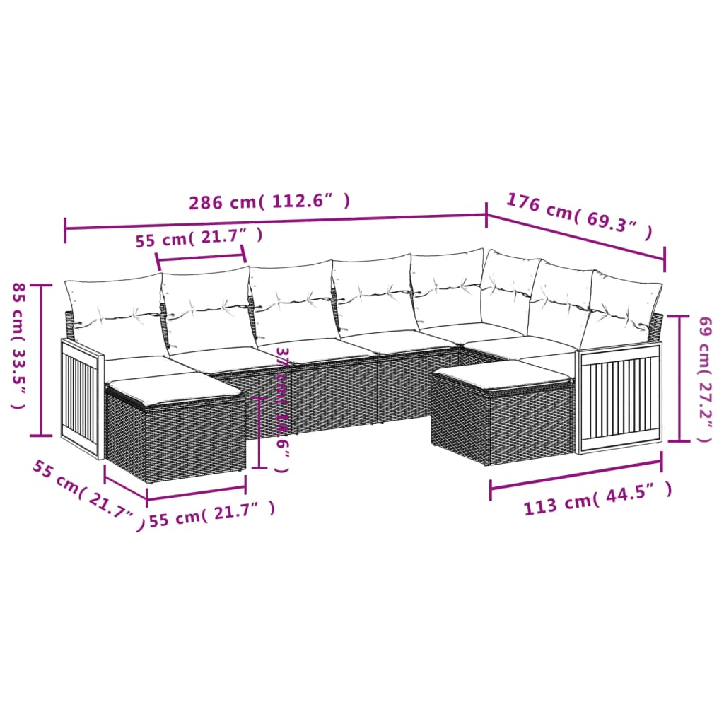 Set Divani da Giardino 9 pz con Cuscini Nero in Polyrattan | homemem39