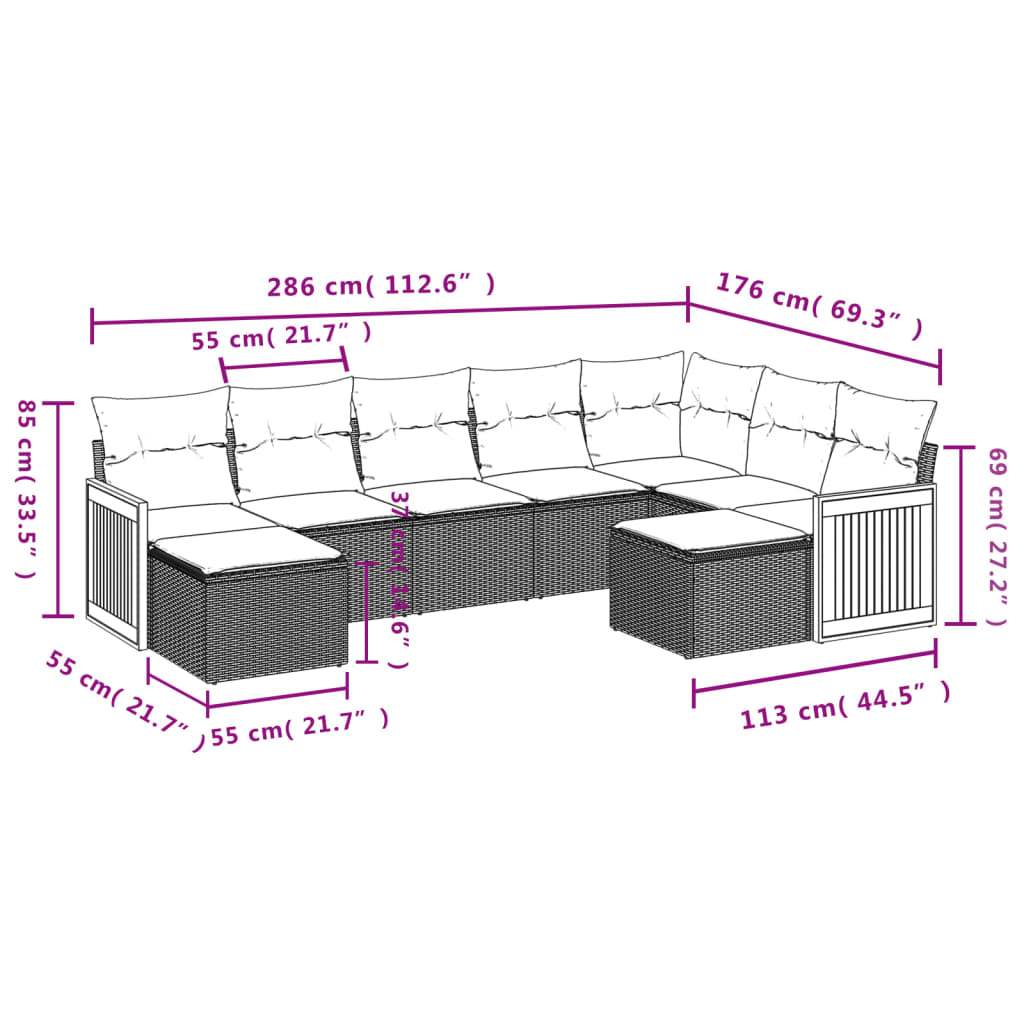 Set Divano da Giardino 9 pz con Cuscini Beige in Polyrattan | homemem39
