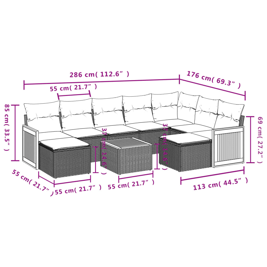 Set Divani da Giardino 10pz con Cuscini in Polyrattan Nero | homemem39