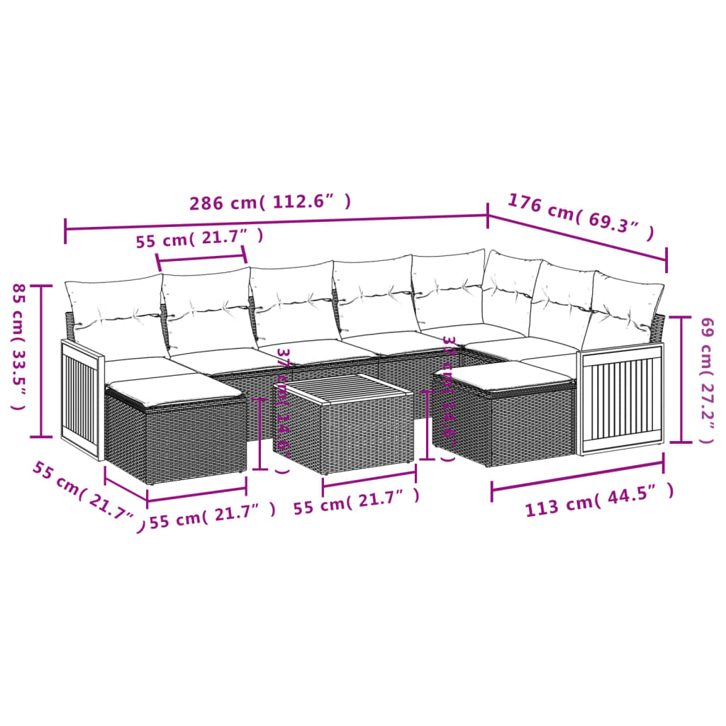 Set Divano da Giardino 10 pz con Cuscini Beige in Polyrattan