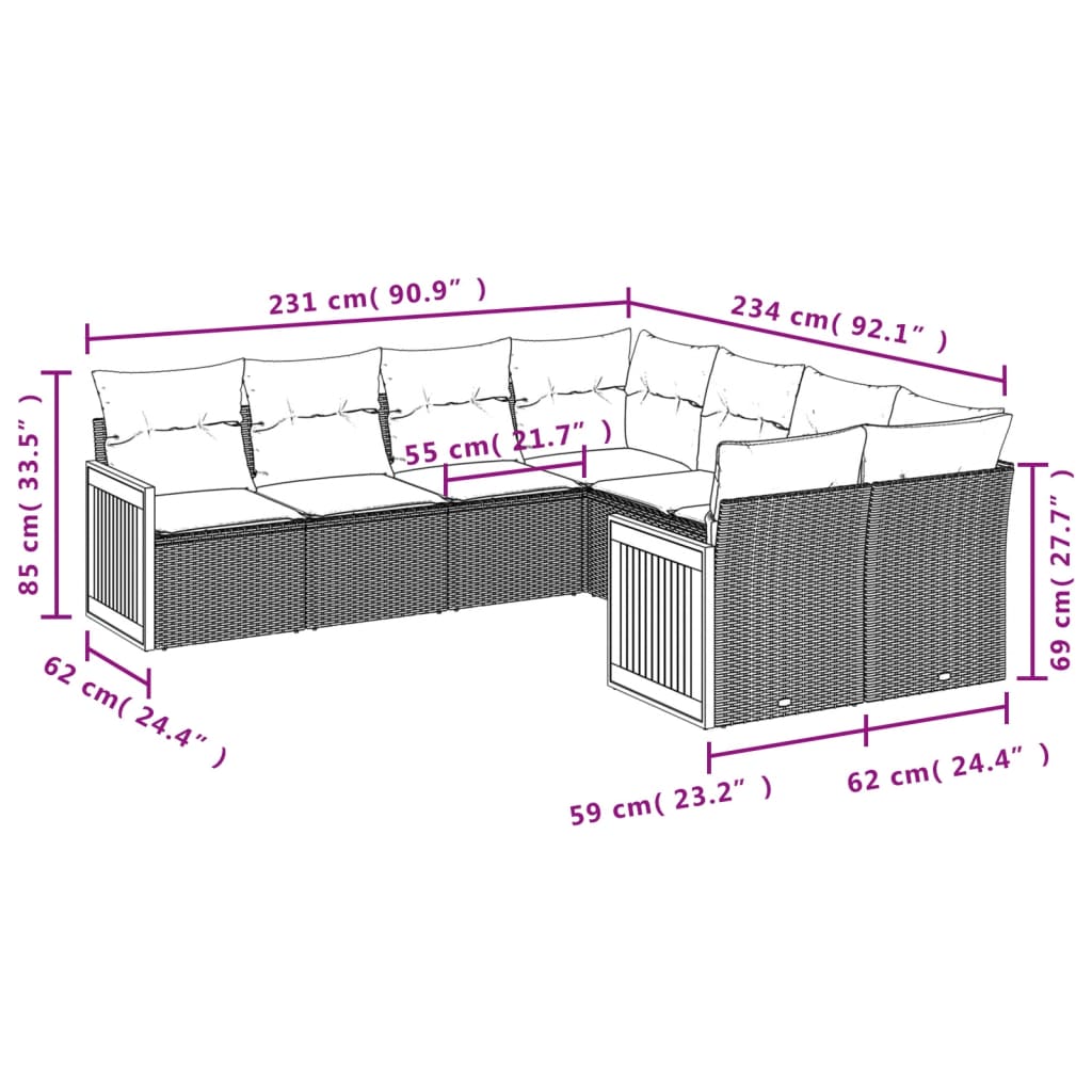 Set Divano da Giardino 8 pz con Cuscini Grigio in Polyrattan | homemem39
