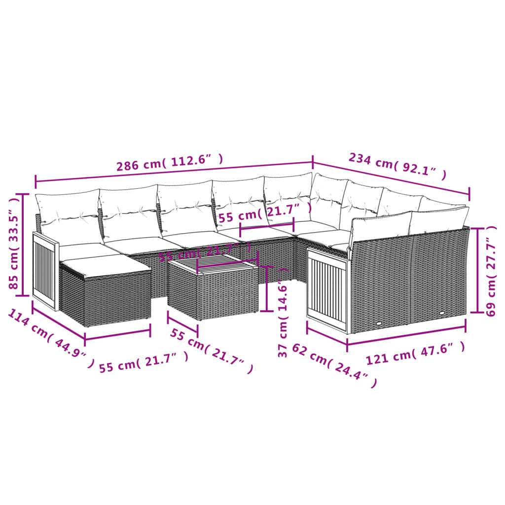 Set Divani da Giardino 11 pz con Cuscini Beige in Polyrattan | homemem39