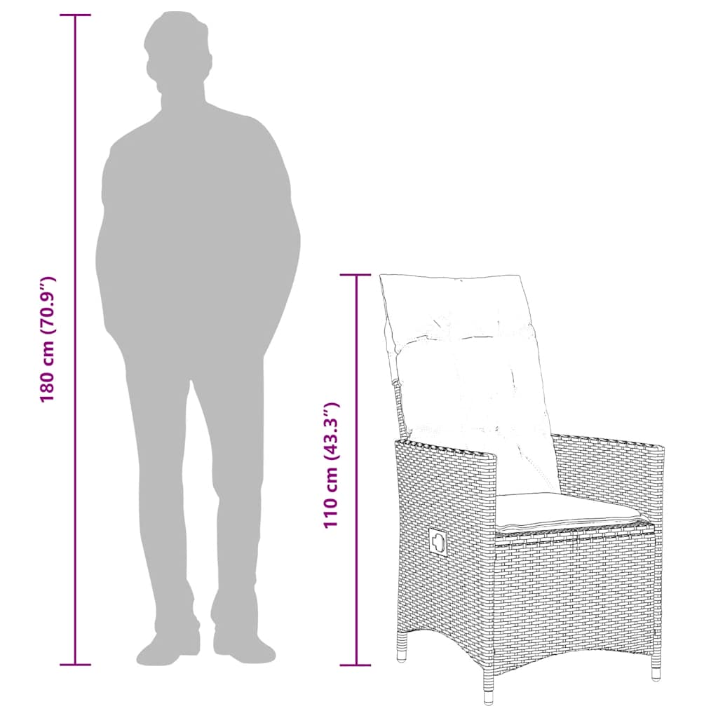 Set da Pranzo da Giardino 7 pz Nero con Cuscini in Polyrattan - homemem39