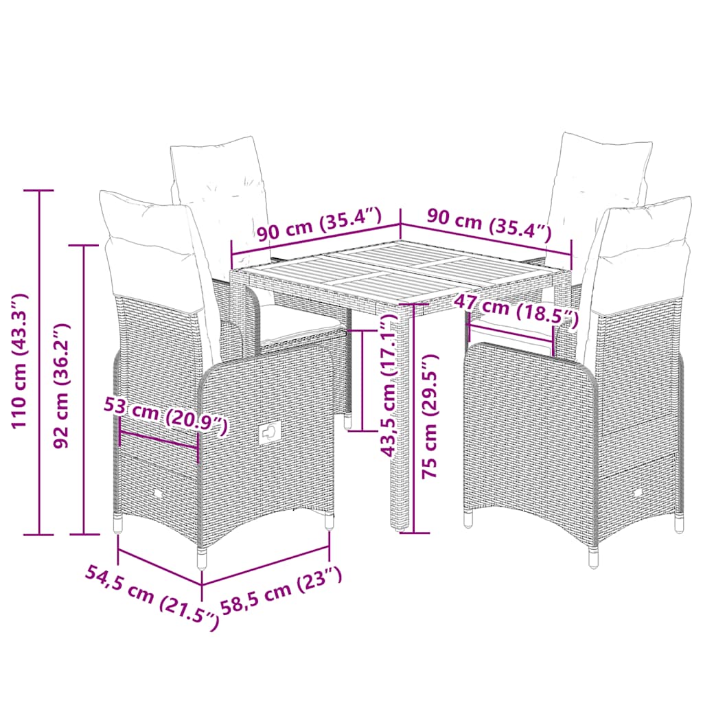 Set Bistrò da Giardino 5 pz con Cuscini in Polyrattan Nero | homemem39