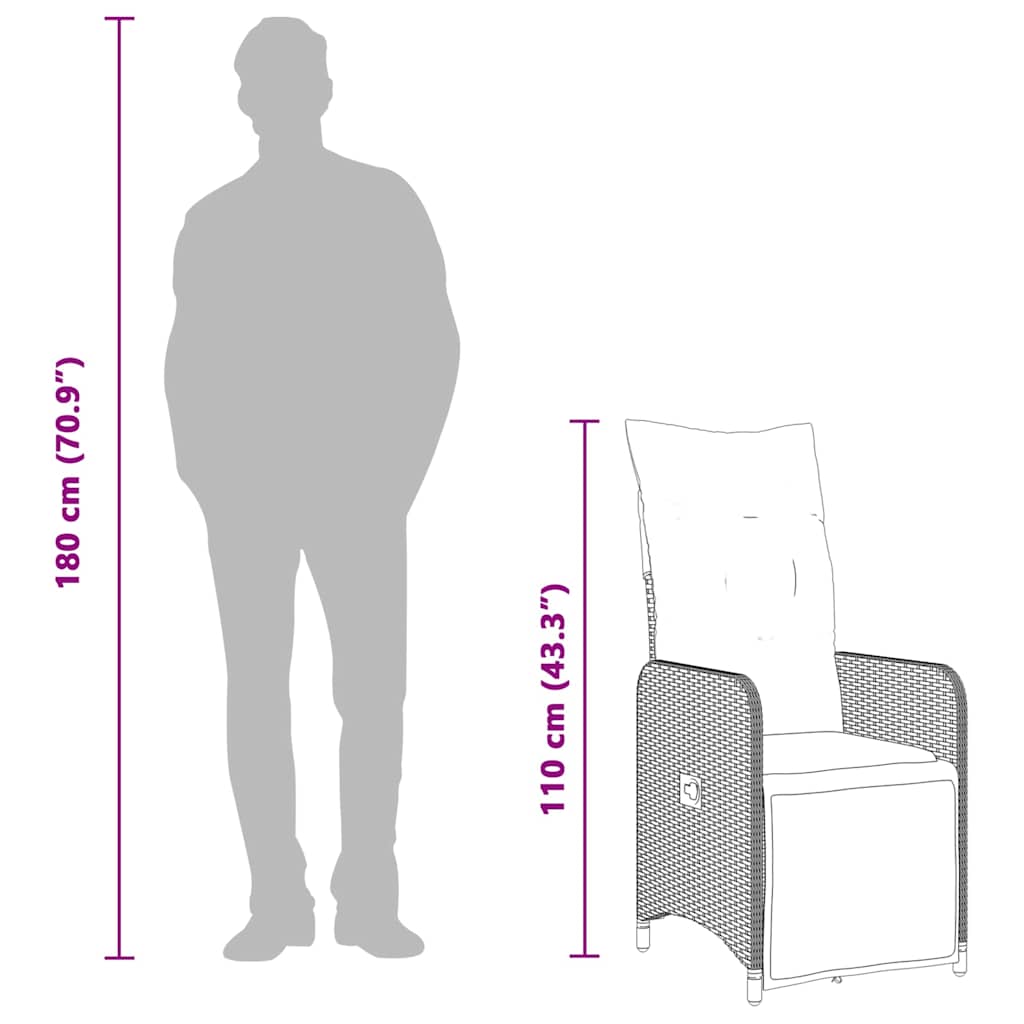 Set Bistrò da Giardino 9 pz con Cuscini in Polyrattan Nero - homemem39