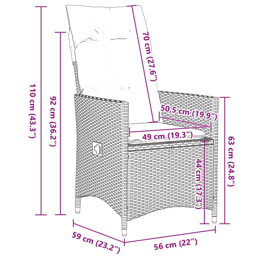 Set Bistrò da Giardino 11 pz con Cuscini in Polyrattan Marrone | homemem39