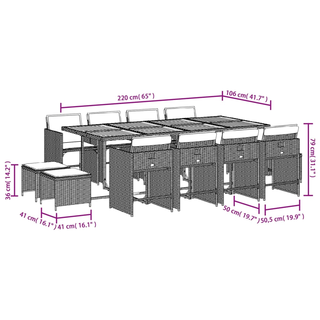Set da pranzo da giardino da 13 pz con Cuscini in Polyrattan Grigio | homemem39