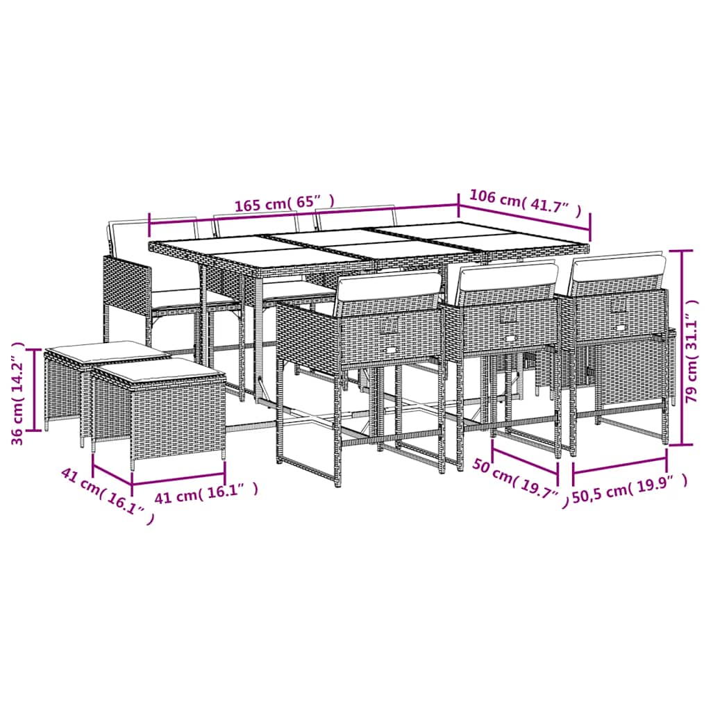 Set da Pranzo da Giardino 11pz con Cuscini in Polyrattan Grigio | homemem39