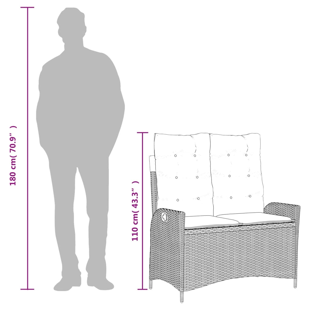 Set da Pranzo da Giardino 2 pz con Cuscini in Polyrattan Grigio - homemem39