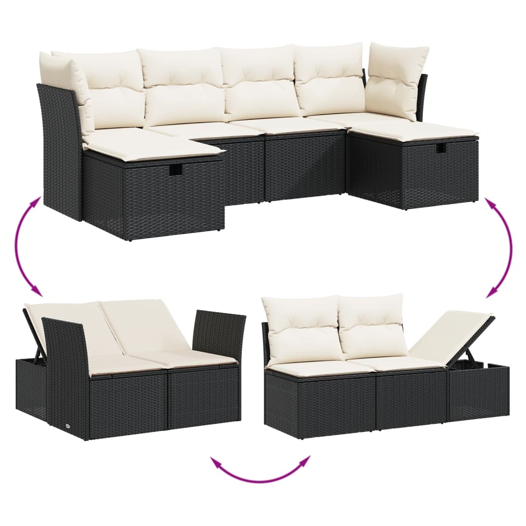 Set Divano da Giardino 6 pz con Cuscini Nero in Polyrattan | homemem39