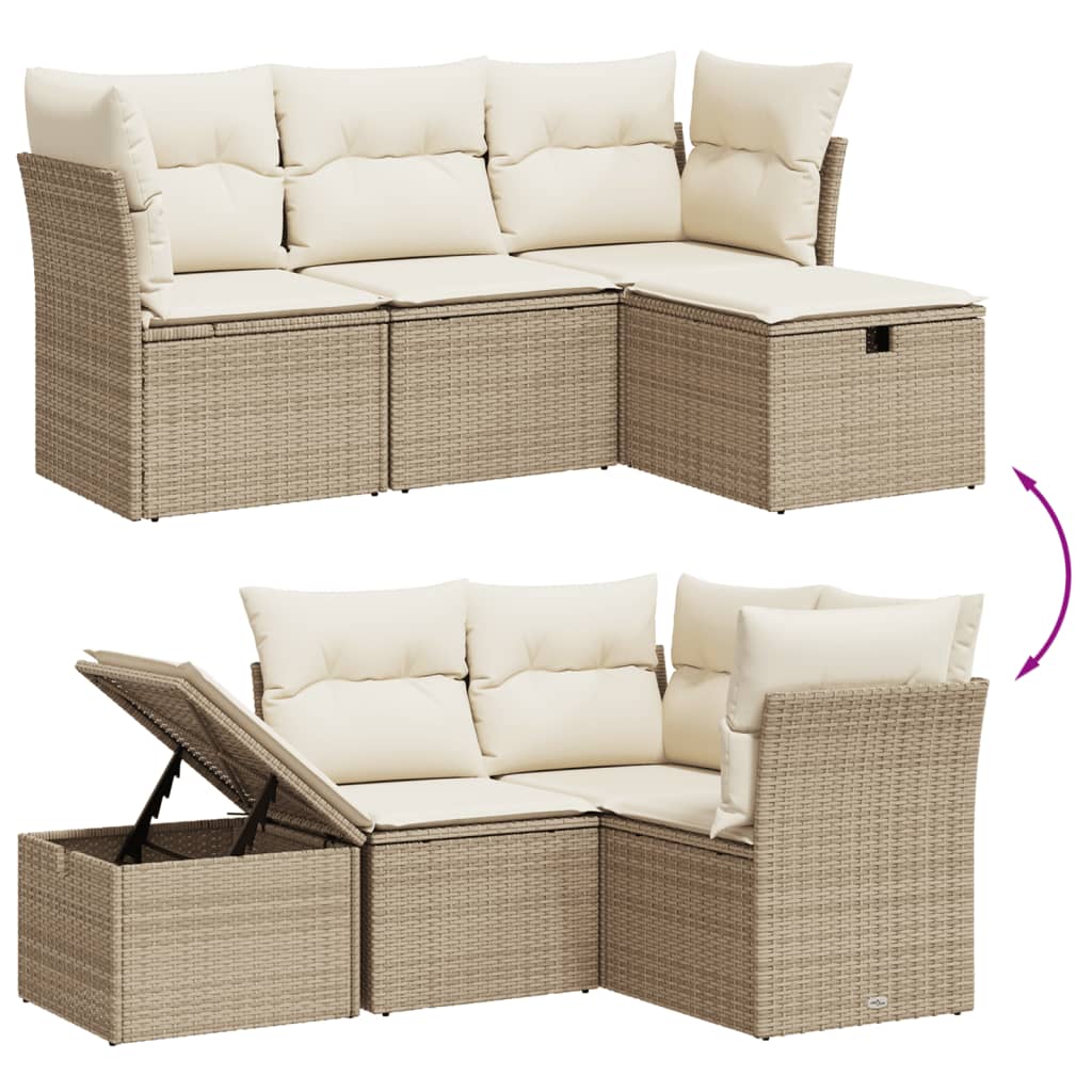Set Divano da Giardino 4 pz con Cuscini Beige in Polyrattan - homemem39