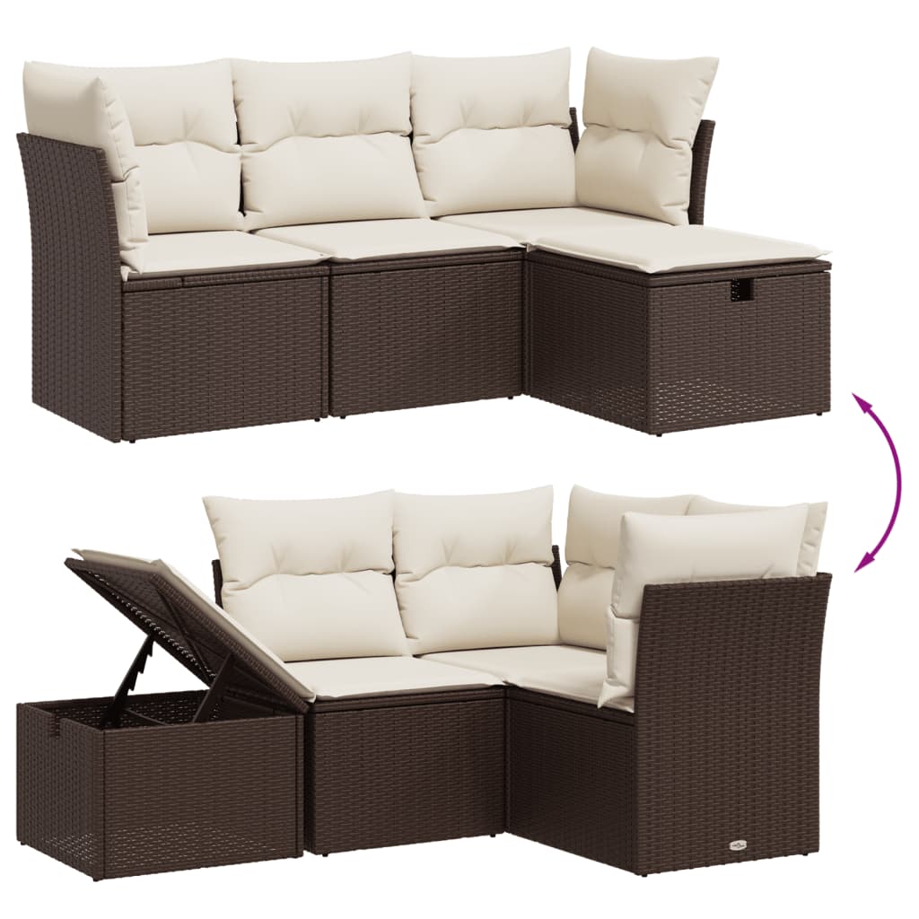 Set Divano da Giardino 4 pz con Cuscini Marrone in Polyrattan - homemem39