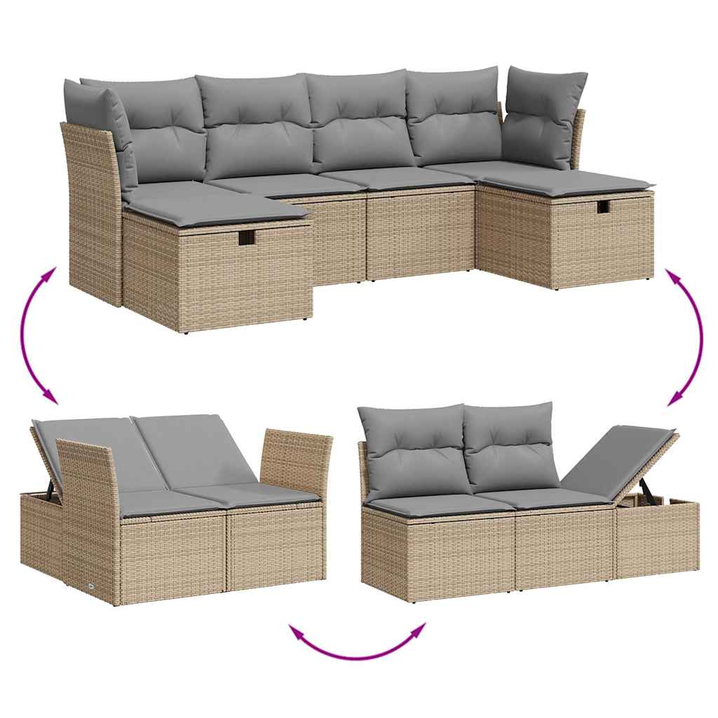 Set Divano da Giardino 6 pz con Cuscini Beige Misto Polyrattan - homemem39