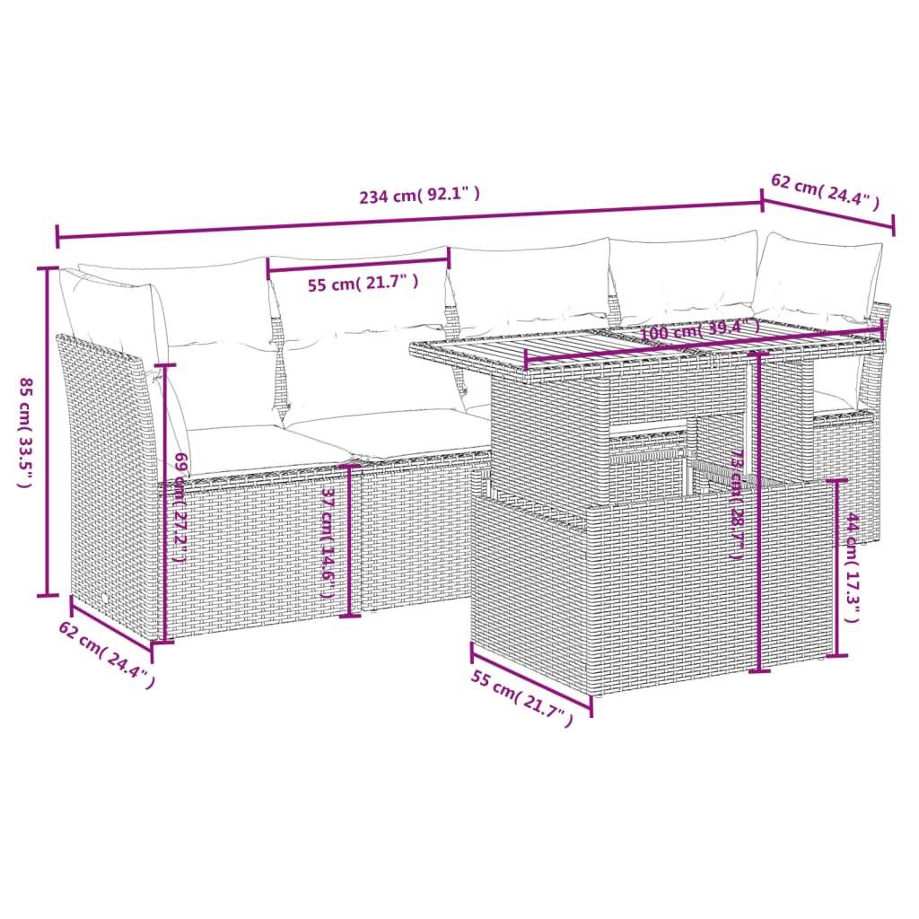 Set Divano da Giardino 5 pz con Cuscini Grigio in Polyrattan | homemem39