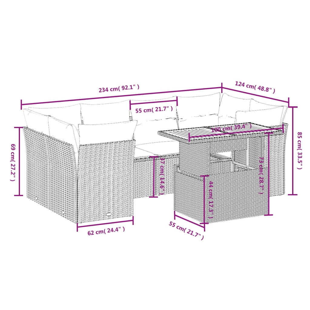 Set Divani da Giardino con Cuscini 7pz Nero Polyrattan | homemem39