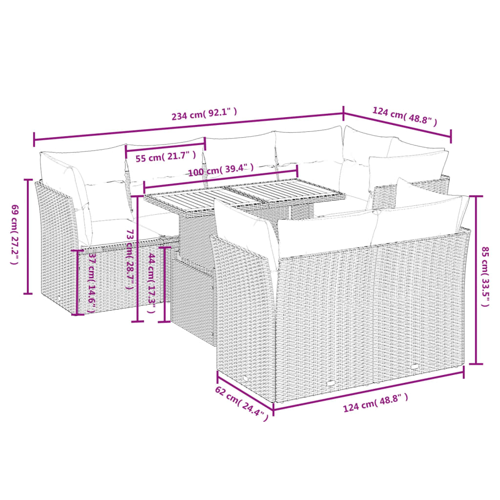 Set Divani da Giardino con Cuscini 8 pz Nero in Polyrattan | homemem39