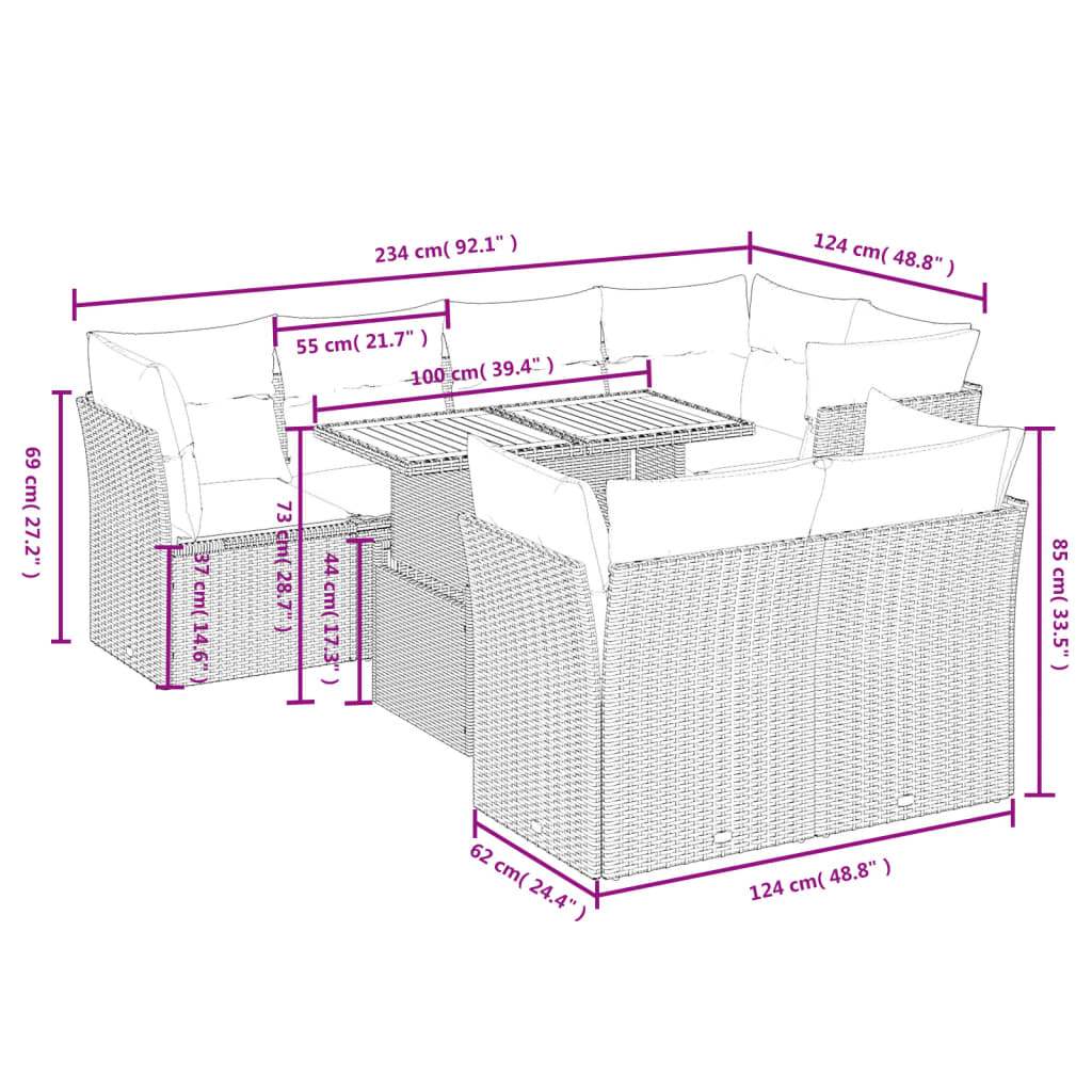 Set Divano da Giardino 8 pz con Cuscini Beige in Polyrattan | homemem39