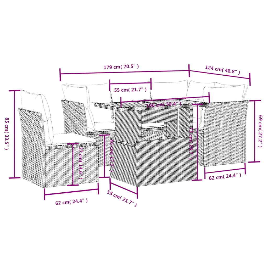 Set Divani da Giardino 5 pz con Cuscini in Polyrattan Nero | homemem39