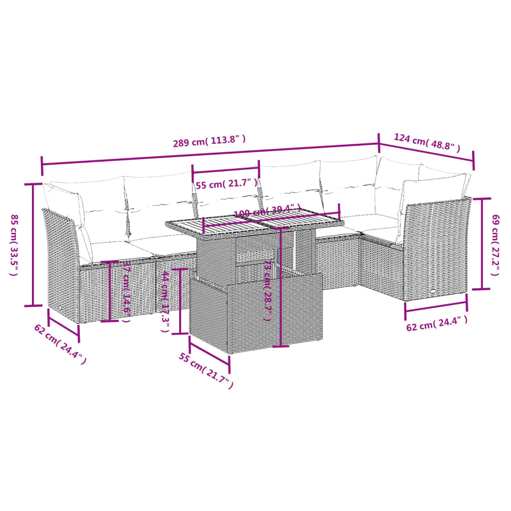 Set Divani da Giardino con Cuscini 7pz Nero Polyrattan | homemem39
