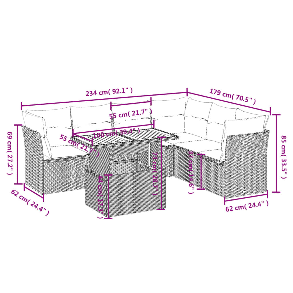 Set Divani da Giardino con Cuscini 7pz Nero Polyrattan | homemem39