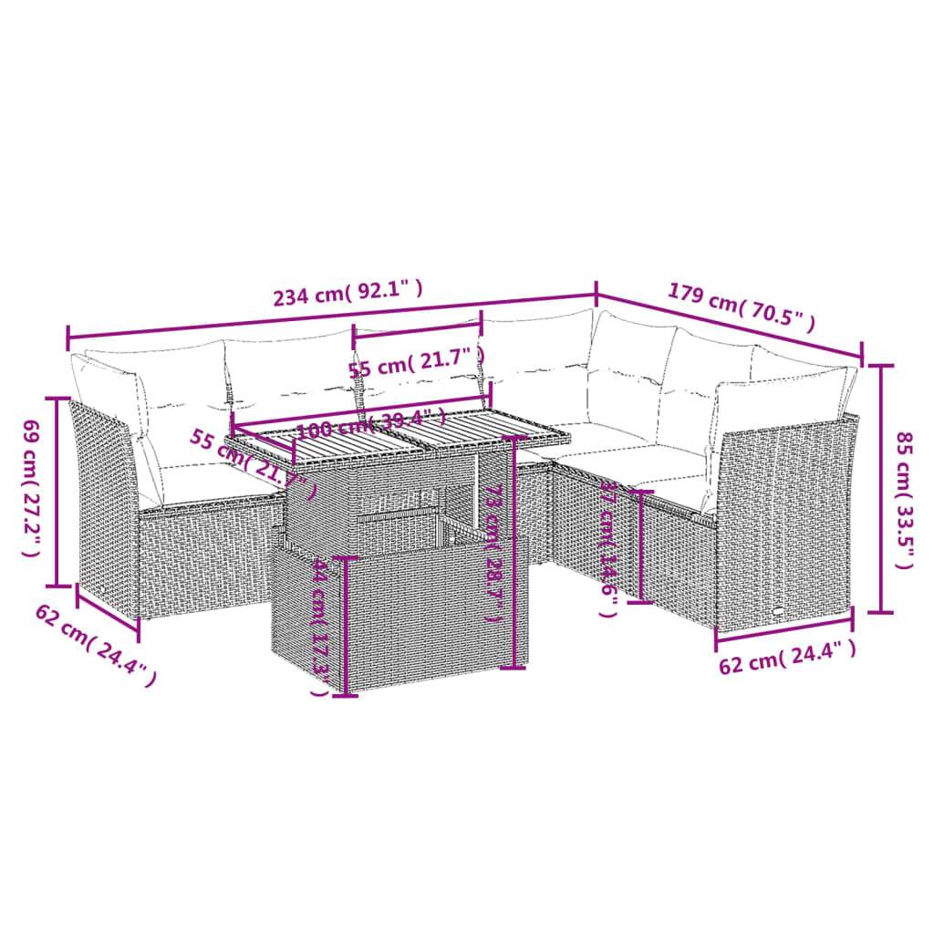 Set Divani da Giardino 7 pz con Cuscini Grigio in Polyrattan | homemem39