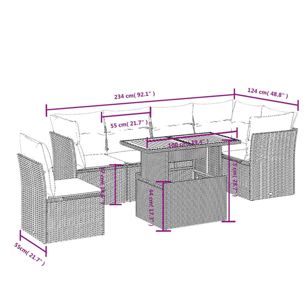 Set Divani da Giardino con Cuscini 7pz Nero Polyrattan | homemem39