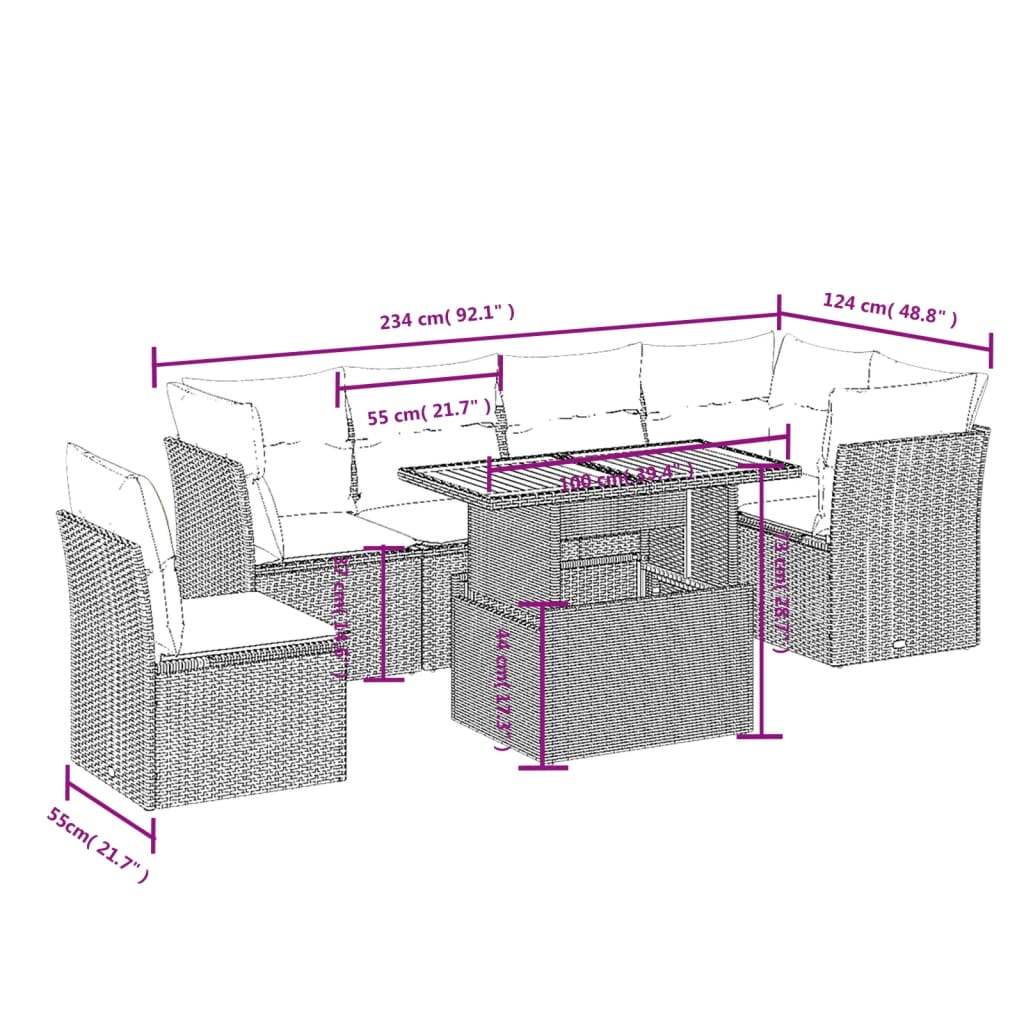 Set Divani da Giardino con Cuscini 7pz Nero Polyrattan | homemem39