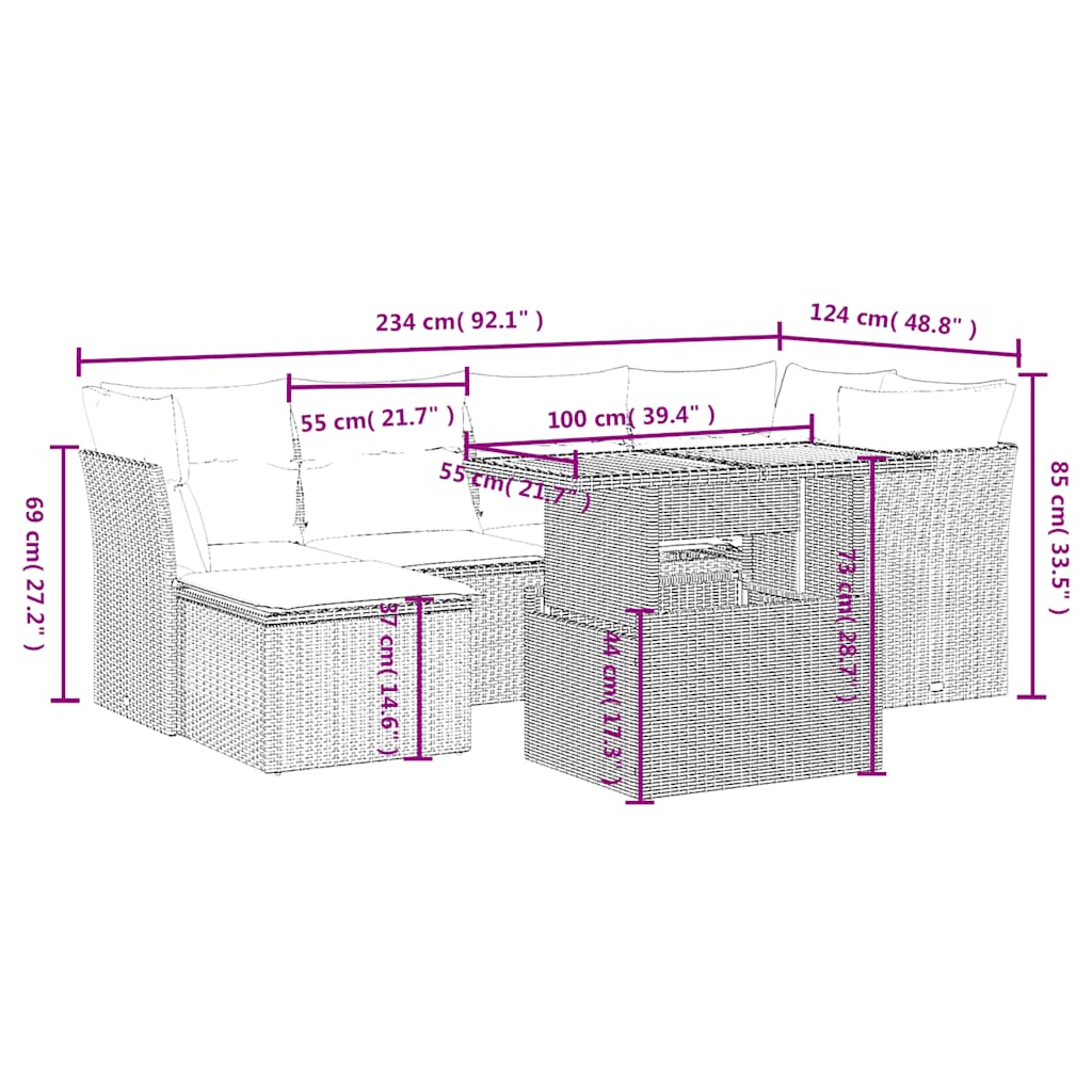 Set Divani da Giardino con Cuscini 7pz Nero Polyrattan | homemem39