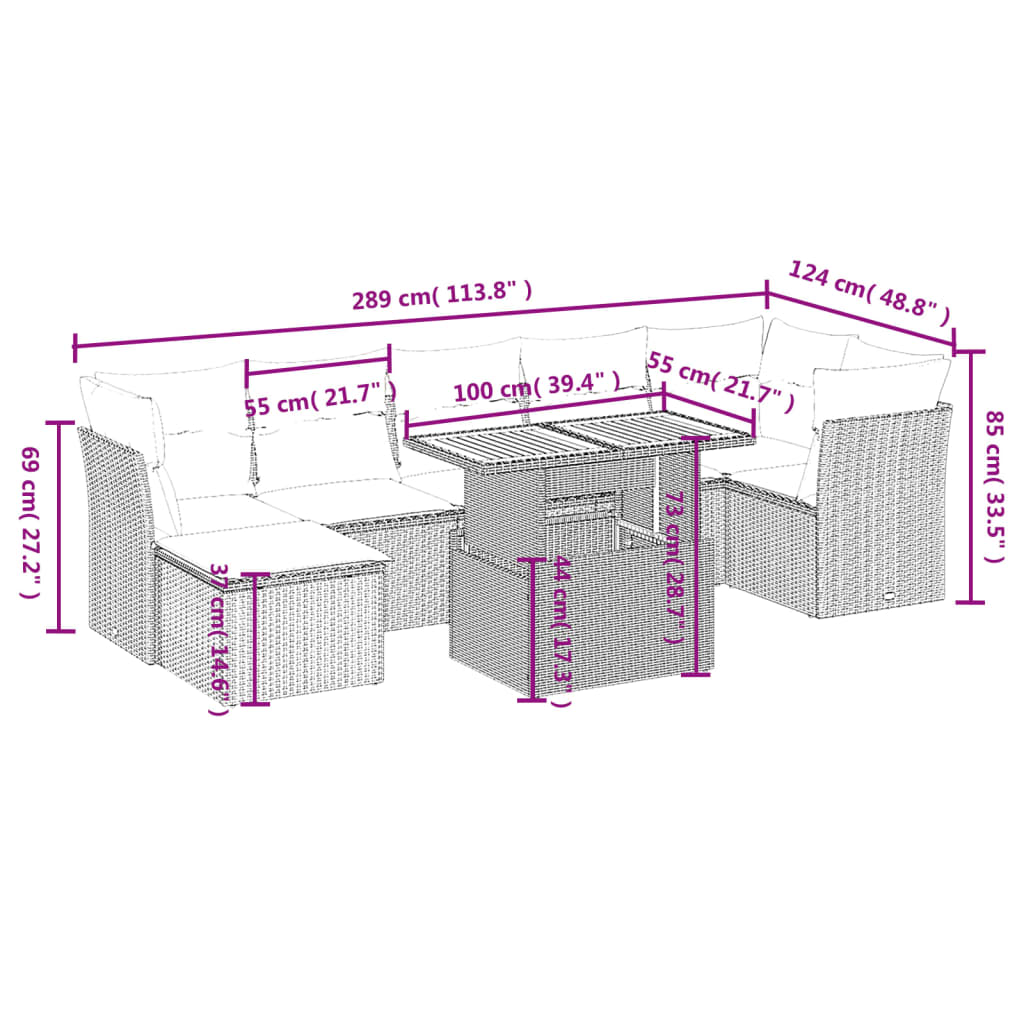 Set Divano da Giardino 8 pz con Cuscini Beige in Polyrattan | homemem39