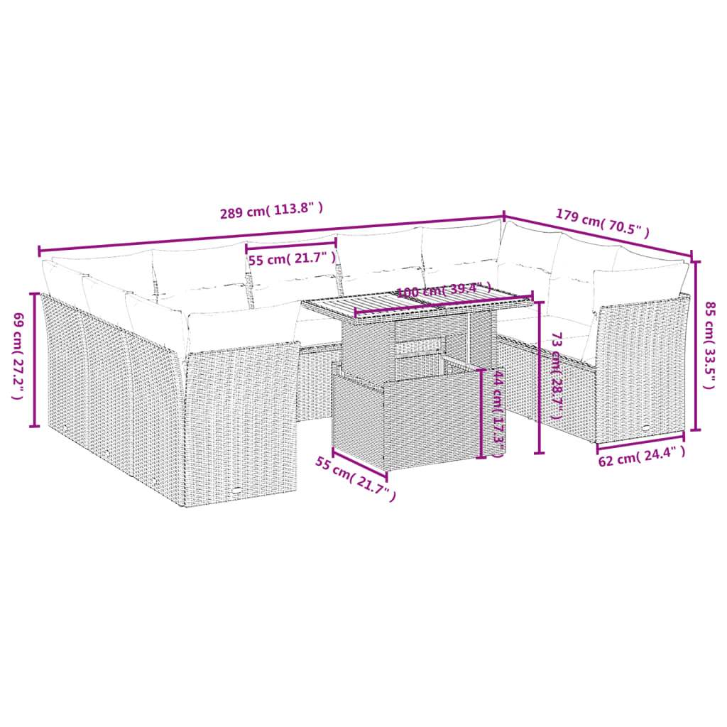 Set Divano da Giardino 10 pz con Cuscini Beige in Polyrattan | homemem39