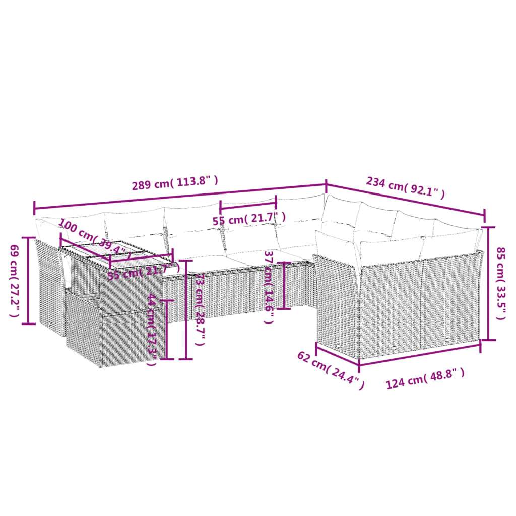 Set Divano da Giardino 10 pz con Cuscini Grigio in Polyrattan | homemem39