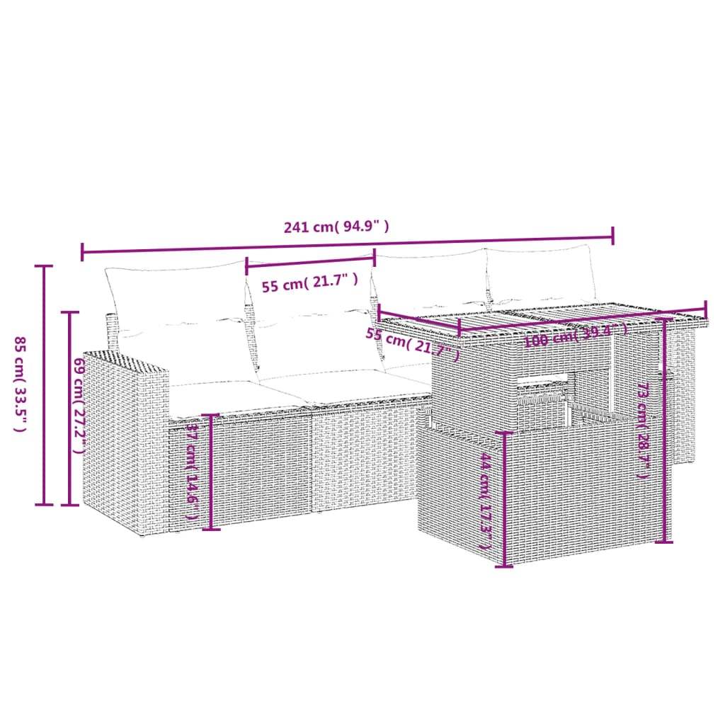 Set Divani da Giardino 5 pz con Cuscini in Polyrattan Nero | homemem39