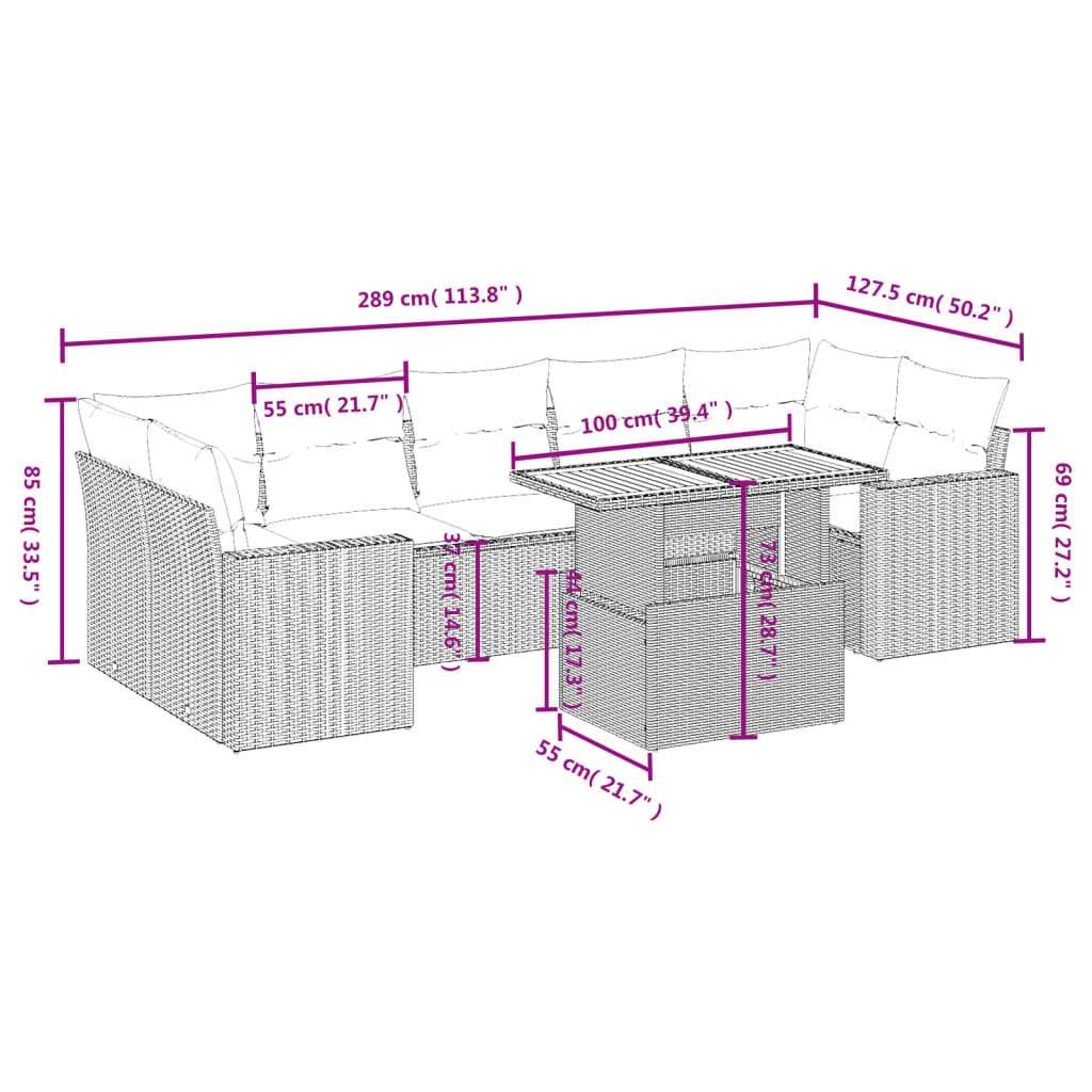 Set Divani da Giardino con Cuscini 8 pz Nero in Polyrattan | homemem39