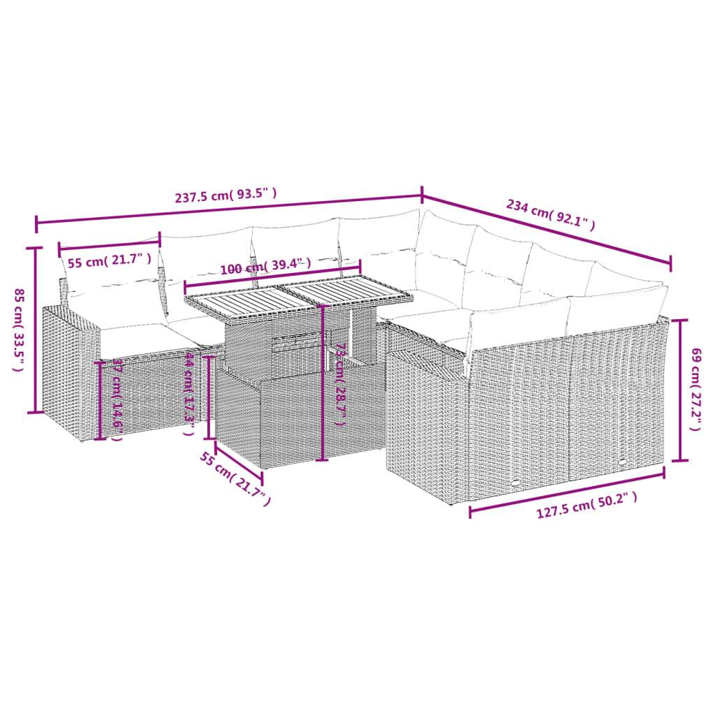 Set Divano da Giardino 9 pz con Cuscini Grigio in Polyrattan | homemem39