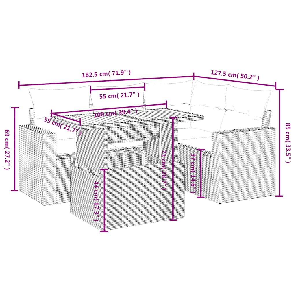 Set Divani da Giardino 5 pz con Cuscini in Polyrattan Nero | homemem39