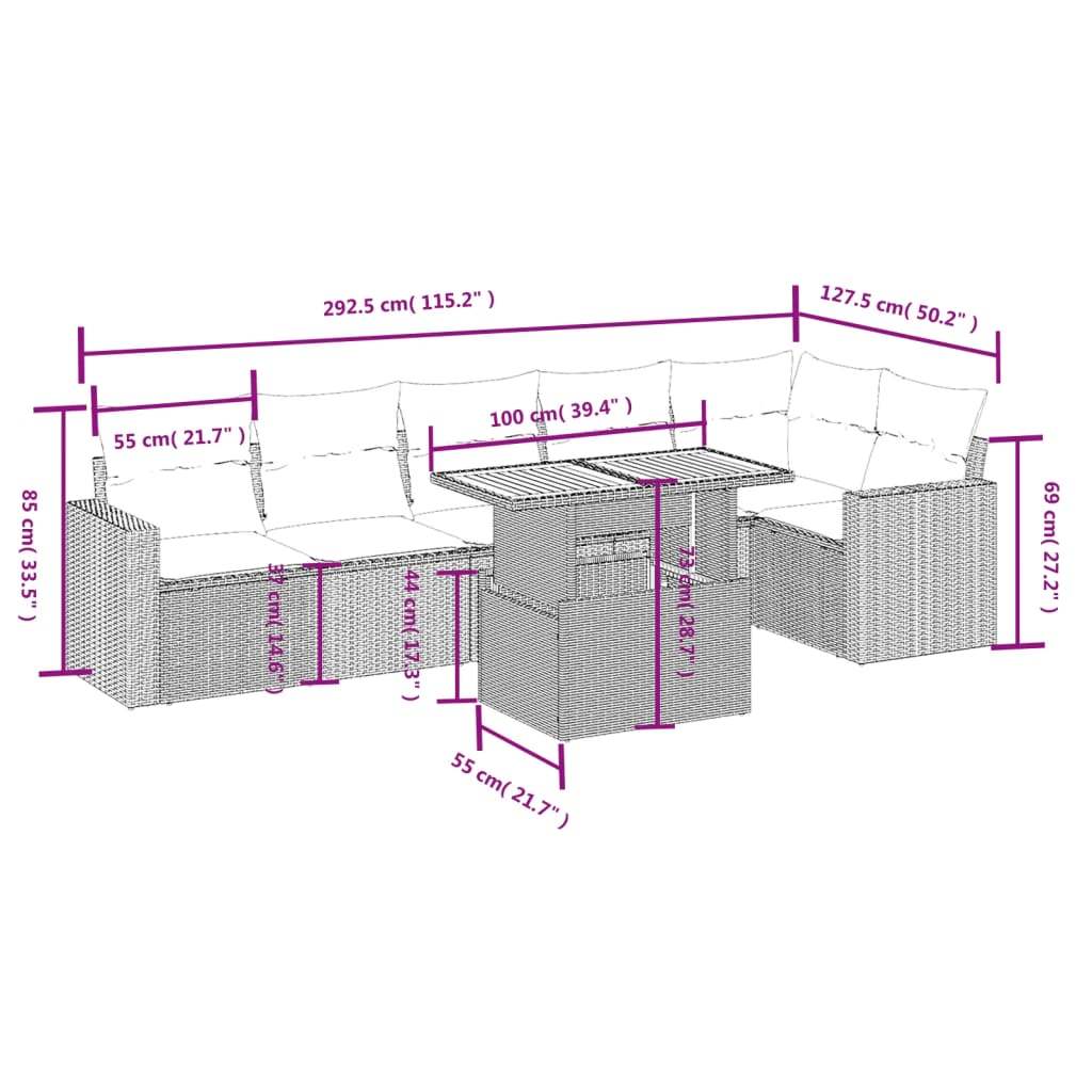 Set Divani da Giardino 7 pz con Cuscini Grigio in Polyrattan | homemem39