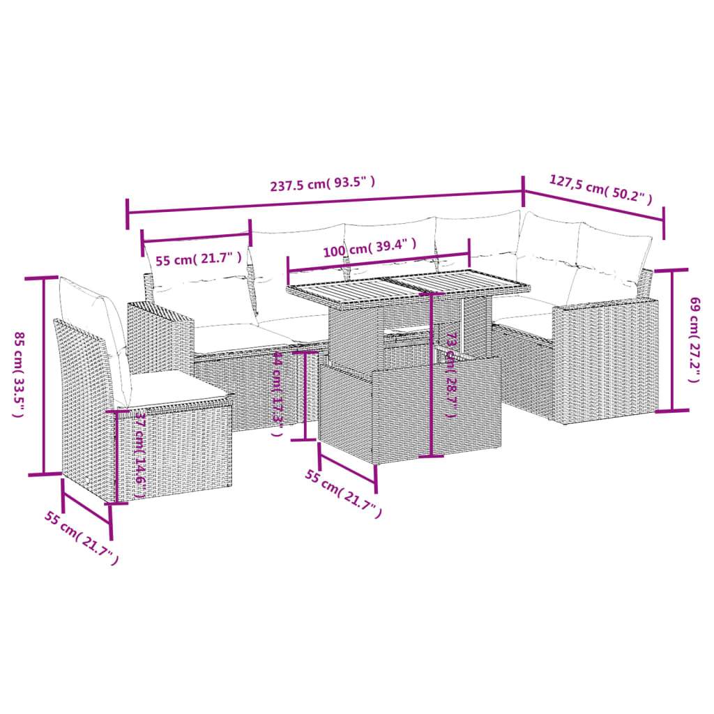 Set Divani da Giardino con Cuscini 7pz Nero Polyrattan | homemem39