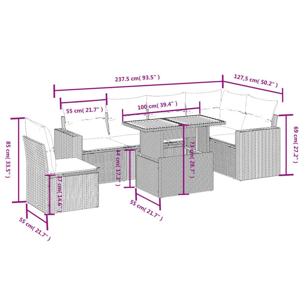 Set Divani da Giardino 7 pz con Cuscini Grigio in Polyrattan | homemem39