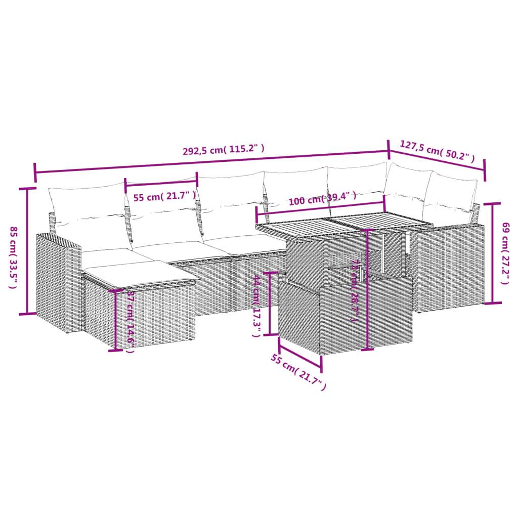 Set Divano da Giardino 8 pz con Cuscini Grigio in Polyrattan | homemem39