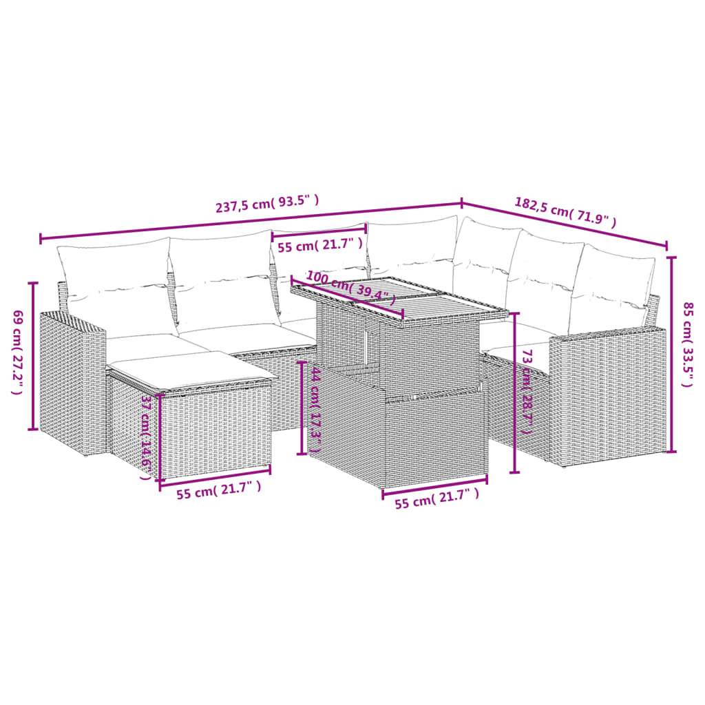 Set Divano da Giardino 8 pz con Cuscini Beige in Polyrattan | homemem39