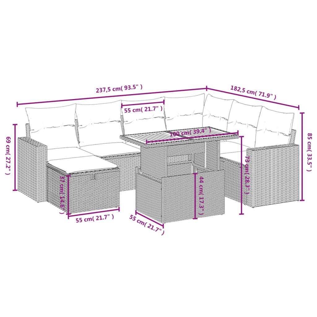 Set Divano da Giardino 8 pz con Cuscini Grigio in Polyrattan | homemem39