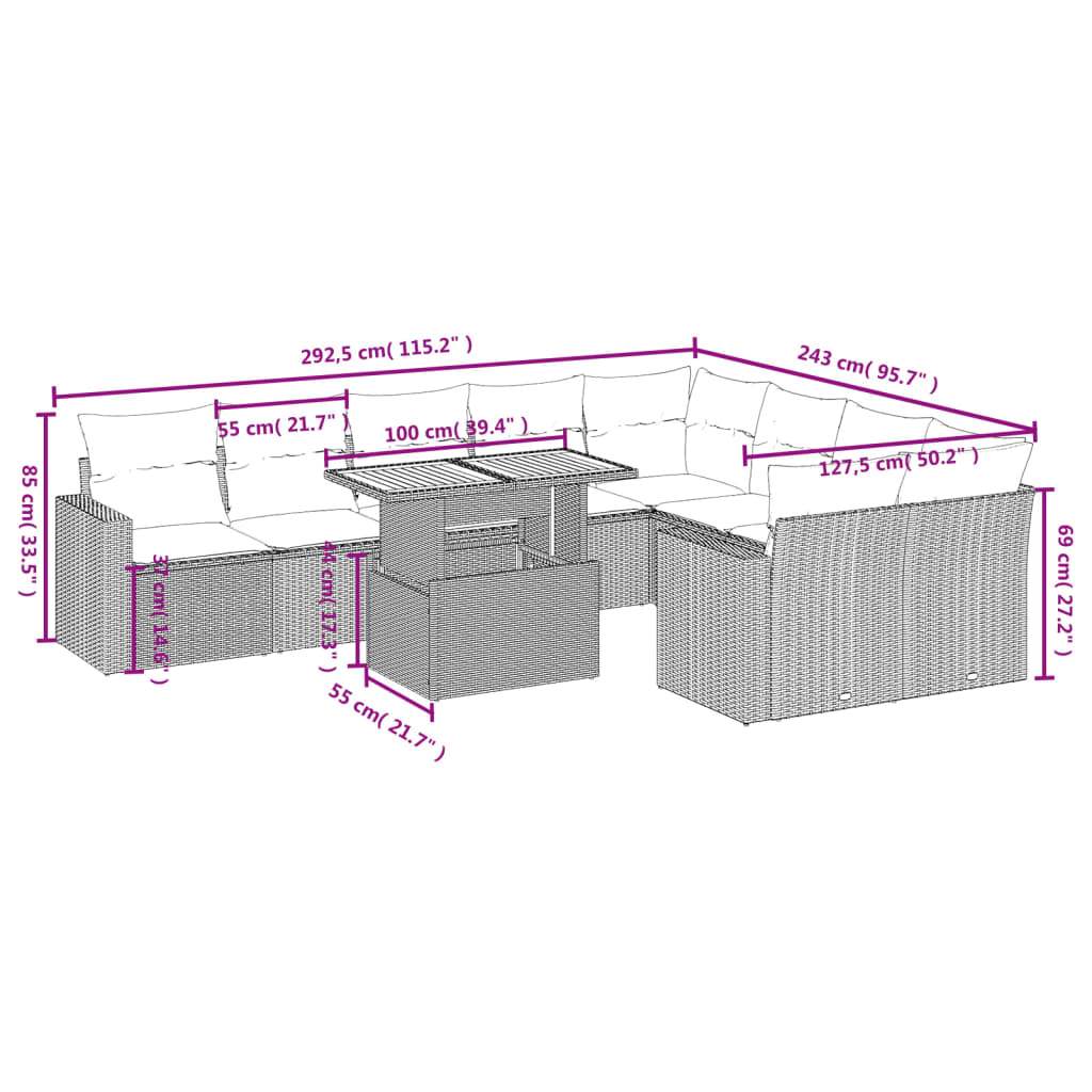 Set Divano da Giardino 10 pz con Cuscini Beige in Polyrattan | homemem39