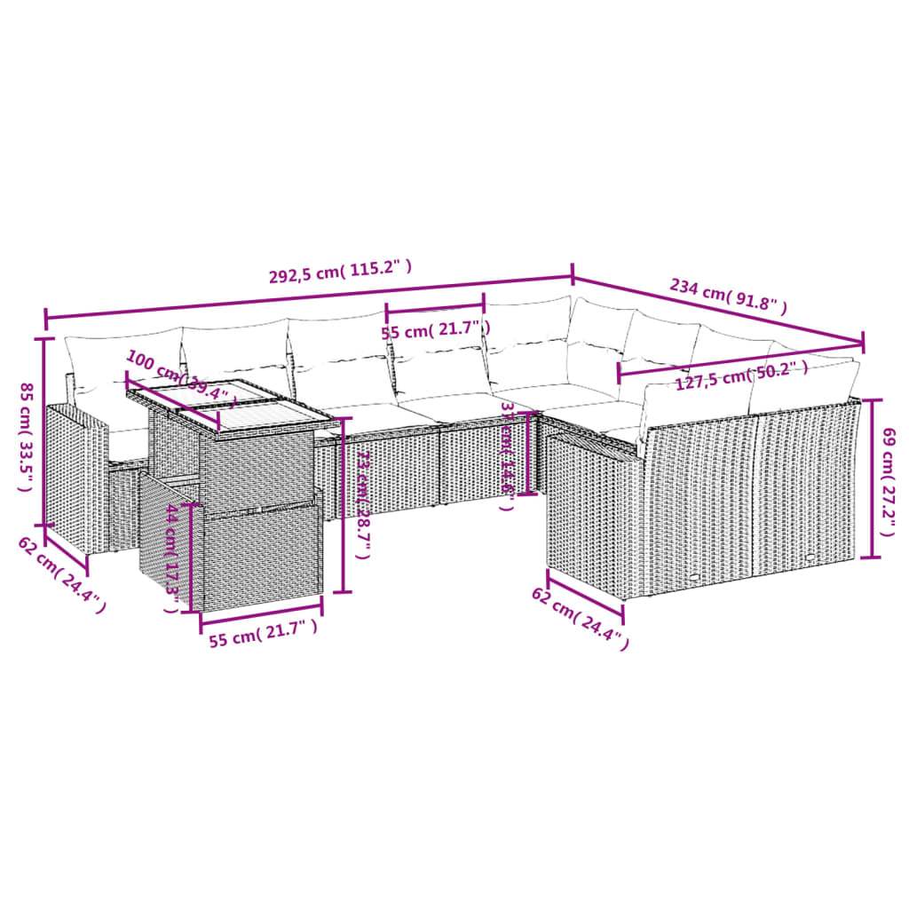 Set Divani da Giardino 10pz con Cuscini in Polyrattan Nero - homemem39