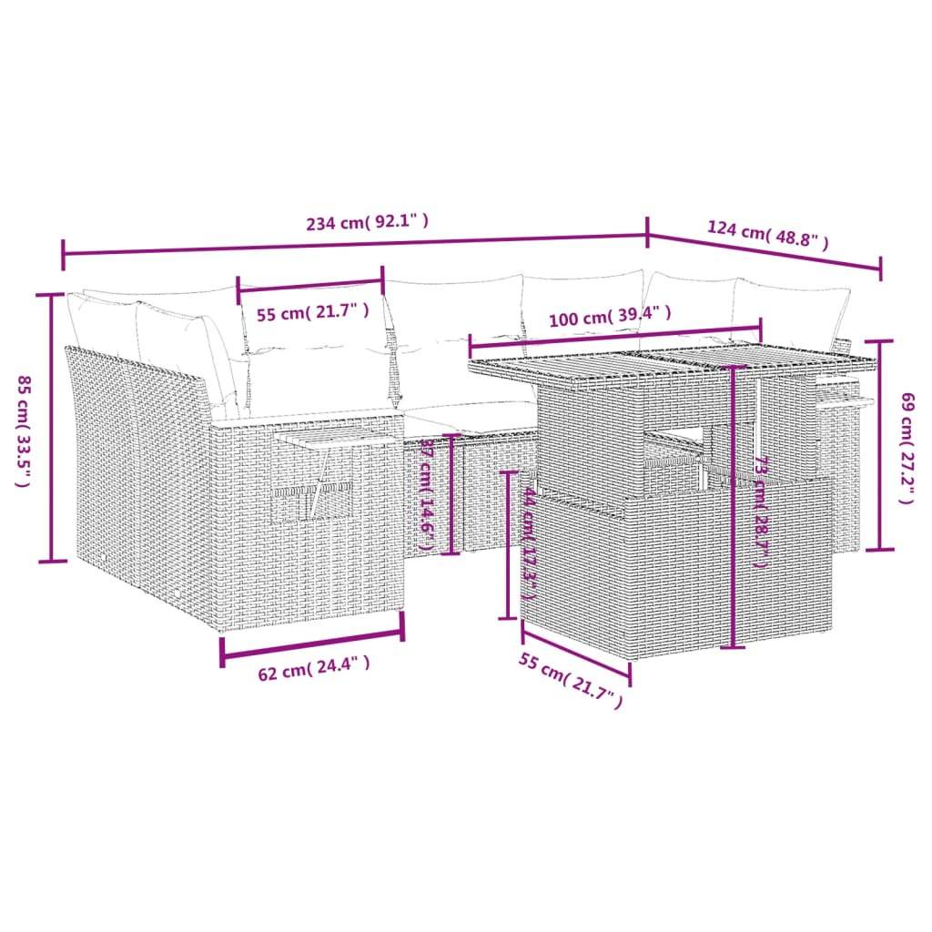 Set Divani da Giardino con Cuscini 7pz Nero Polyrattan | homemem39