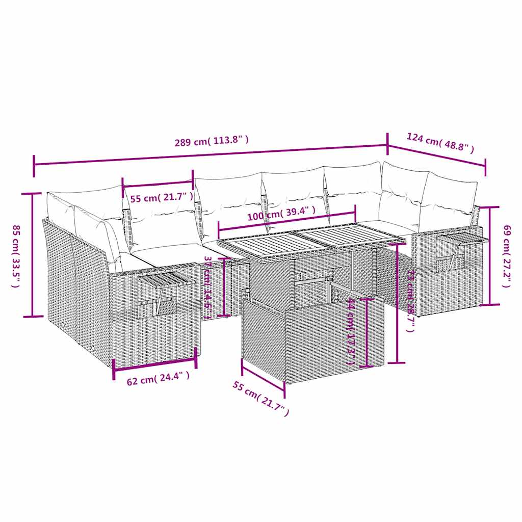 Set Divani da Giardino con Cuscini 8 pz Nero in Polyrattan | homemem39