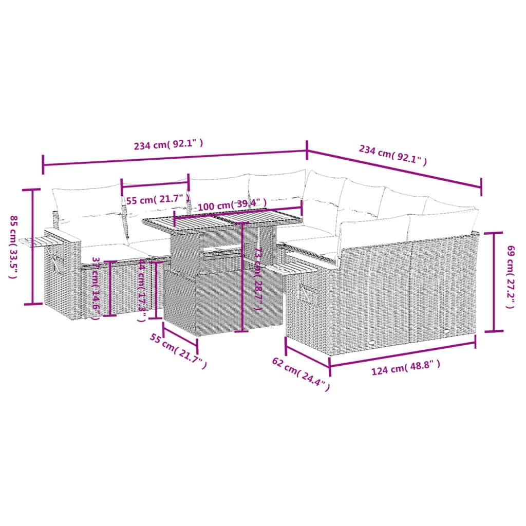 Set Divani da Giardino 9 pz con Cuscini Nero in Polyrattan | homemem39
