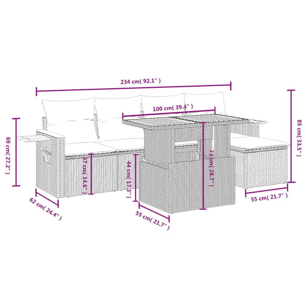Set Divano da Giardino 6 pz con Cuscini Grigio in Polyrattan | homemem39